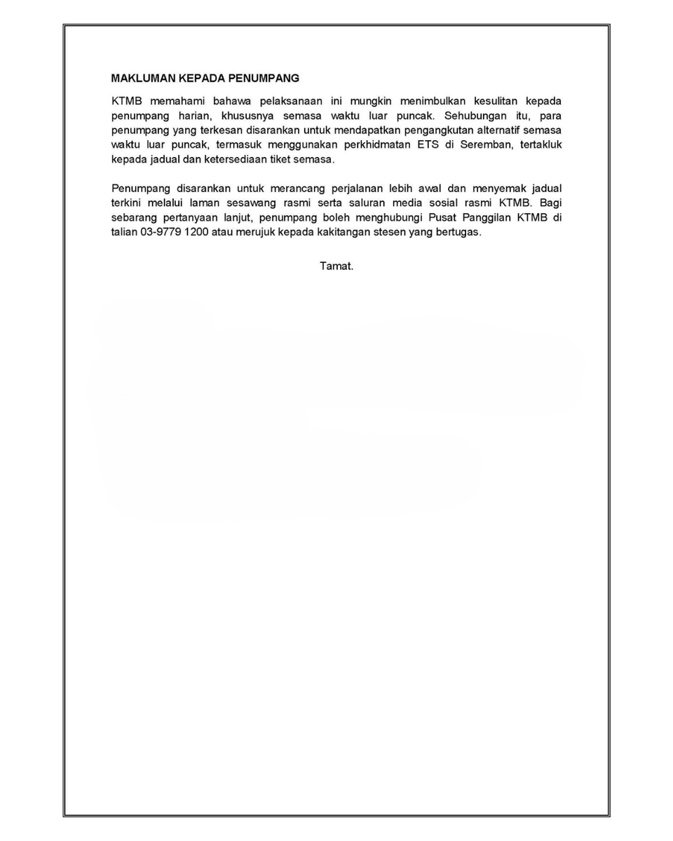 ktm_berhad's tweet photo. KENYATAAN MEDIA - PENSTRUKTURAN SEMULA JADUAL TREN PENUMPANG DI LEMBAH KLANG BAGI PELAKSANAAN PROJEK KVDT2

#KTMB #KVDT2 #KTMKomuter #LembahKlang https://t.co/73LyTadc6n
