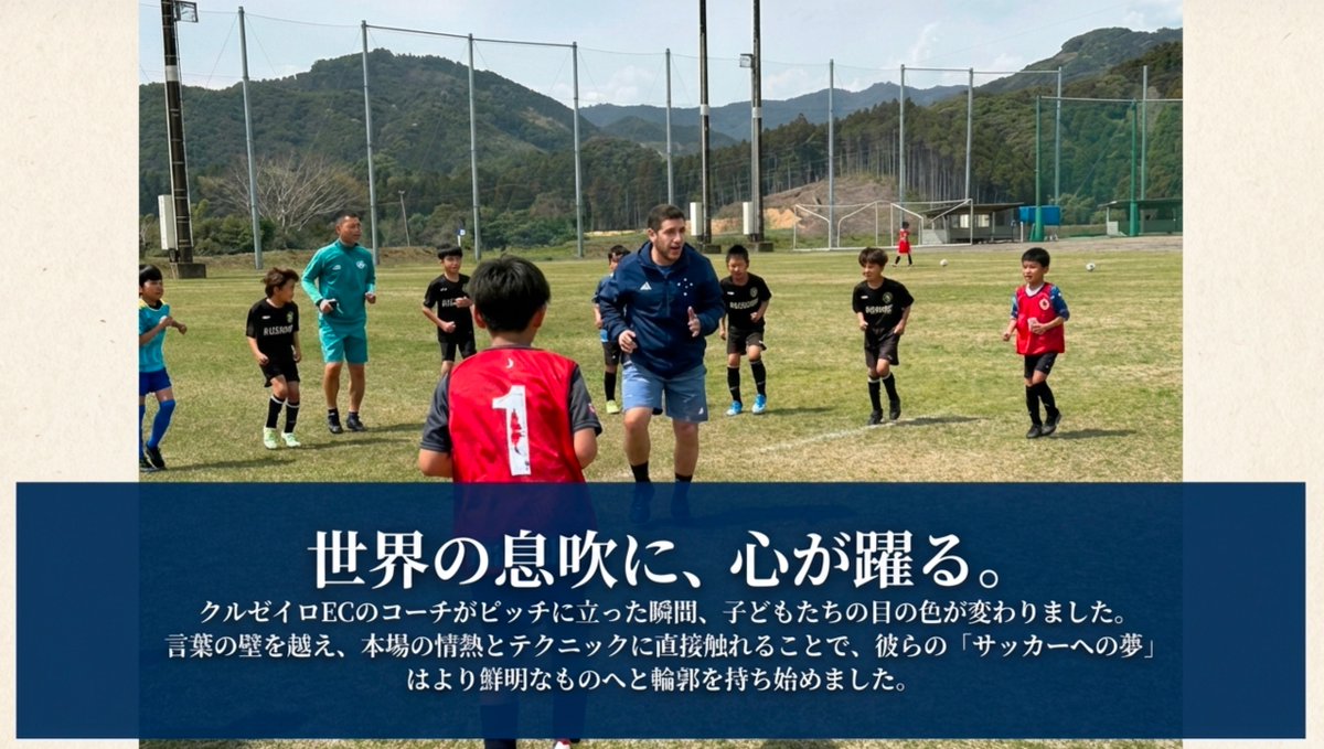 fcmk810's tweet photo. クラウドファンディングで応援してくださった皆さま、そしてパートナー企業の皆さまのおかげで、2回目のサッカー教室を開催することができました。

今回は、ブラジル・クルゼイロECのコーチを宮崎県串間市に招聘。
子どもたちは、世界の空気、本場の情熱、技術へのこだわりに直接触れる貴重な時間を過ごしました。
地域にいながら世界とつながる。
そんな機会を、子どもたちに届けることができたのは、皆さまのご支援のおかげです。

本当にありがとうございました。
これからも、子どもたちに夢を、学びと挑戦の場をつくっていきます。⚽️🇯🇵🇧🇷
#クラウドファンディング
#サッカー教室
#串間市
#宮崎県
#クルゼイロ
#ブラジルサッカー
#子どもたちに夢を