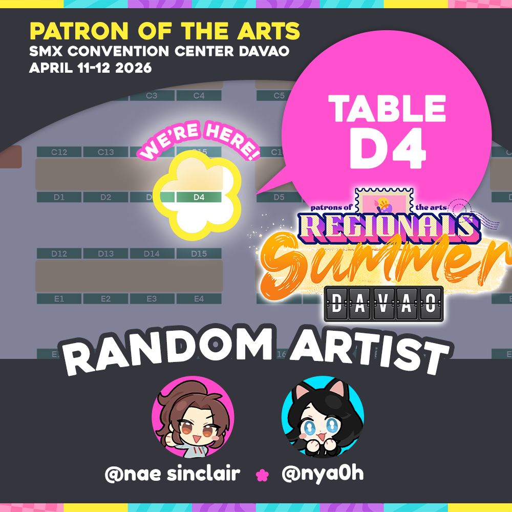 _RAAlliance's tweet photo. HelloπΈ!!!
Random Artist @nae_sinclair and @nya0h are at #PoTaDavao
W/ our friend @byfawne check her out as well π₯
Drop by & see you there!!π»
β¨ Table # D4
π PoTa: Regional Summer Davao 2026 π
π SMX Davao
ποΈ April 11-12 2026
#potaregionals #potasummer #patronofthearts https://t.co/eDoXlSyrjl
