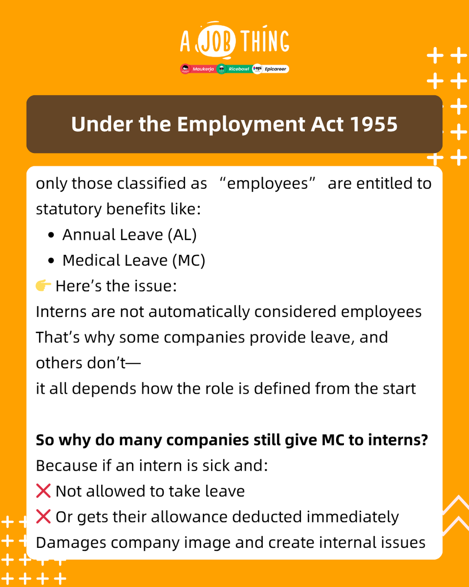 ajobthingcom's tweet photo. 📷 Do Interns Get MC / Annual Leave? HR, Are You Sure You’re Doing It Right? Whether interns are entitled to leave isn’t about “are they an intern?”  📷 It depends on how the company classifies them If they’re treated like employees, they may be entitled to MC / AL https://t.co/vPbyD8KILN