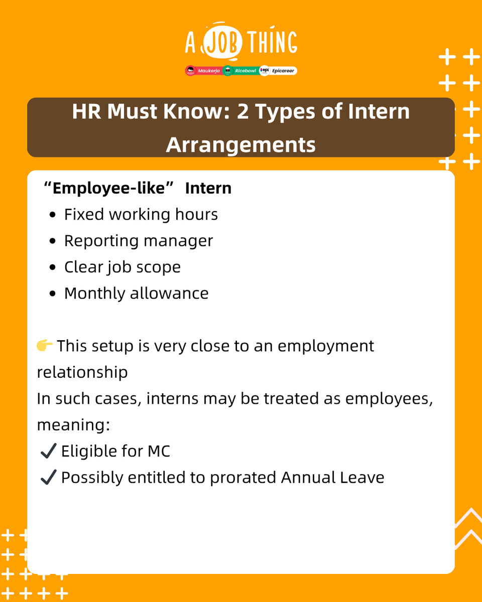 ajobthingcom's tweet photo. 📷 Do Interns Get MC / Annual Leave? HR, Are You Sure You’re Doing It Right? Whether interns are entitled to leave isn’t about “are they an intern?”  📷 It depends on how the company classifies them If they’re treated like employees, they may be entitled to MC / AL https://t.co/vPbyD8KILN