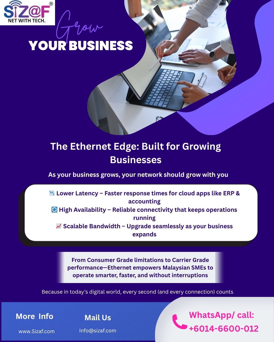 SizafInfocomm's tweet image. As your business scales, your network should keep up. Faster response times, reliable uptime, and flexible bandwidth—everything you need to stay ahead in a competitive world. 
🌐 sizaf.com

#BusinessGrowth #SmartConnectivity #DigitalTransformation #SMEs #Sizaf #Net