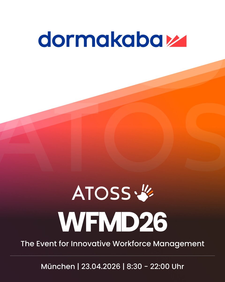 dormakabaDE's tweet image. Am 23. April 2026 treffen sich in den Eisbach Studios rund 700 Entscheiderinnen und Entscheider, um über die Zukunft der Arbeitswelt zu diskutieren: „AI Driven Workforce trifft Human Driven Workforce“
👉Sehen wir uns?
Zur Anmeldung: dk.world/4cgdEta

#ATOSS #HR #dormakaba