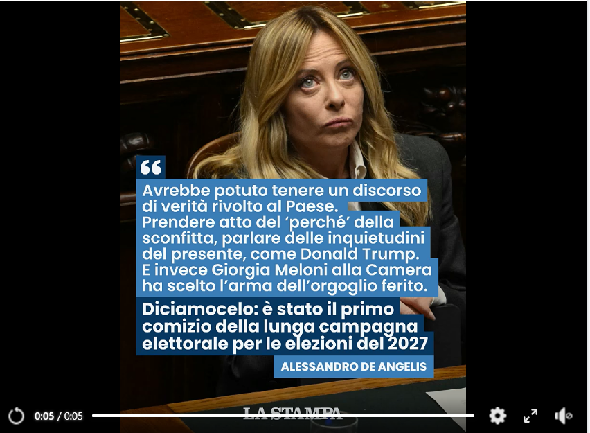 Il comizio della biondina alla Camera è stato a detta di molti il punto più volgare mai toccato dalla politica italiana. Una donna pieno di livore e aggressività ha sfornato le sue solite bugie. Nessuna traccia di autocritica nè sulla politica interna nè su quella internazionale.