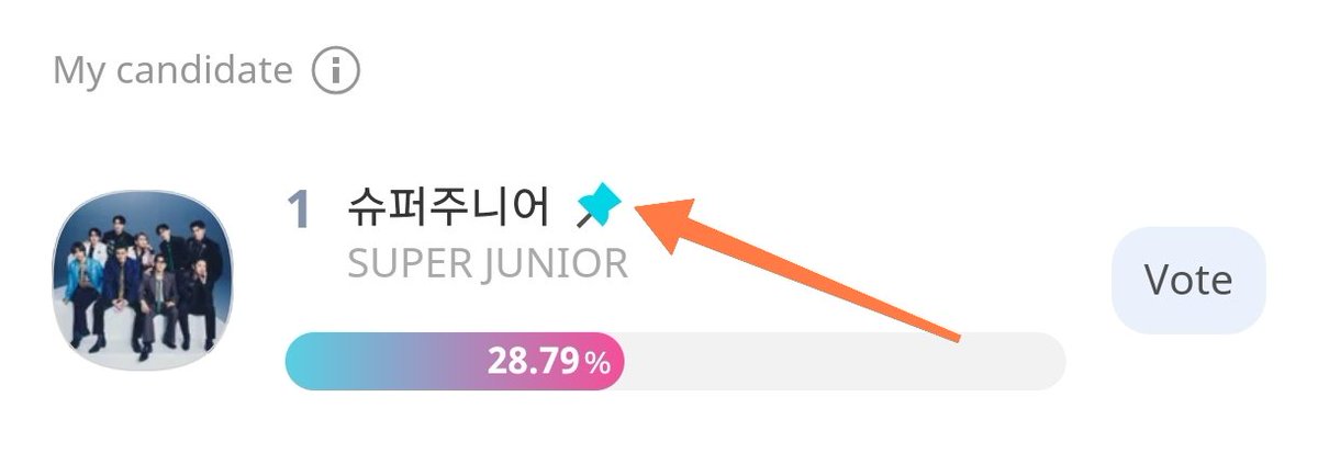 sujustation's tweet photo. Because the ranking keep changing, you can pinned SUPER JUNIOR so they will be up in the "my candidate" even they are not #1 https://t.co/XbFj4BKsQK