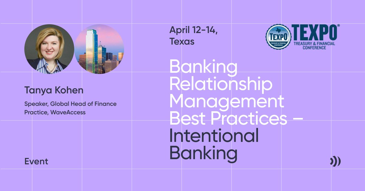 wave_access's tweet photo. Tanya Kohen is bringing her vision to #TEXPO2026 conference, where she's joining  the roundtable "Banking Relationship Management Best Practices – Intentional Banking" to unveil what  "intentional" can mean in practice and what the underlying infrastructure can actually allow. https://t.co/pKX9rAJzpd