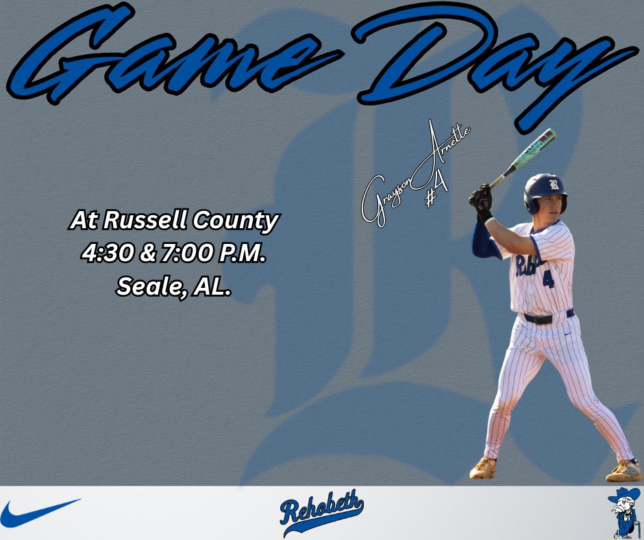 Reho_Baseball's tweet photo. 🚨 GAMEDAY‼️⚾️ 🚨

🆚 Russell County
⏰ 4:30 &amp; 7:00 P.M.
📍 Russell County High School, Seale, AL. https://t.co/f6cZvWK5qj