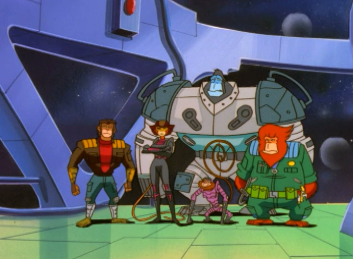 MonkeyVerseApe's tweet photo. 🐵 Throwback Thursday: Captain Simian & the Space Monkeys!

Good morning, ape crew! Buckle up for a proper 90s blast from the past - today we’re talking the wildest space-faring primate squad ever to hit Saturday morning telly: Captain Simian & the Space Monkeys!

Back in the 1960s, a plucky NASA chimp named Charlie gets launched into orbit… but his capsule goes wildly off course. Frozen in stasis for decades, he’s eventually picked up by a mysterious super-advanced alien race (they’re so advanced their name can’t even be pronounced - it’s just a thoughtful pause!). They mistake him for Earth’s dominant species, crank up his intelligence, kit him out with a shiny starship called the Primate Avenger, and give him one massive mission: save the universe from the evil Lord Nebula (a half-human, half-black-hole baddie who wants to crunch everything into a new Big Bang and start over).

Captain Simian (now going by Chuck) doesn’t fly solo. He beams up a ragtag crew of Earth primates and gets straight to banana-fuelled heroics across 26 episodes of sci-fi comedy chaos:

• Spydor - the wisecracking spider monkey thief from a New York organ grinder (voiced by Dom Irrera)  

• Shao Lin - graceful golden snub-nosed monkey martial artist who speaks in the royal “we” (Karen Maruyama)  

• Gor - gentle giant gorilla from Rwanda with super-strength but childlike innocence… until he rages and turns into the massive Gormongous (James Avery Sr. - yep, Uncle Phil from The Fresh Prince)  

• Dr. Splitz / Splitzy - the two-faced orangutan scientist/engineer with a split personality (Maurice LaMarche)  

• Plus Orbitron, the slightly glitchy robot sidekick (Jeff Bennett)

They’re up against Lord Nebula himself (voiced by none other than Michael Dorn - Worf from Star Trek) and his cyborg enforcer Rhesus 2 (Malcolm McDowell). Cue laser battles, planet-hopping, running banana gags, and plenty of Saturday-morning parody fun.

The show premiered first in the UK on 16 August 1996 (a full few weeks before the US on 7 September), part of Bohbot’s syndicated Amazin’ Adventures block. It only lasted one season, but that star-studded voice cast and bonkers premise made it a cult favourite for 90s kids who loved their cartoons with a side of space-race nostalgia.

Anyone else remember catching this on a Saturday morning, or was it just me and my bowl of Coco Pops (or maybe in another timeline it was a bowl of Tiptop's Choco Pops)? Drop your memories below - favourite crew member? Best episode? Did you have any of the Mattel action figures that could “float” in their packaging? Or was this one that slipped under the radar for you?

Let’s hear it, gang - who’s ready for a Primate Avenger reunion? 🚀🍌

#ThrowbackThursday #CaptainSimianAndTheSpaceMonkeys #90sCartoons #SpaceMonkeys #MonkeyVerse #ApeAdventures #SaturdayMorningCartoons