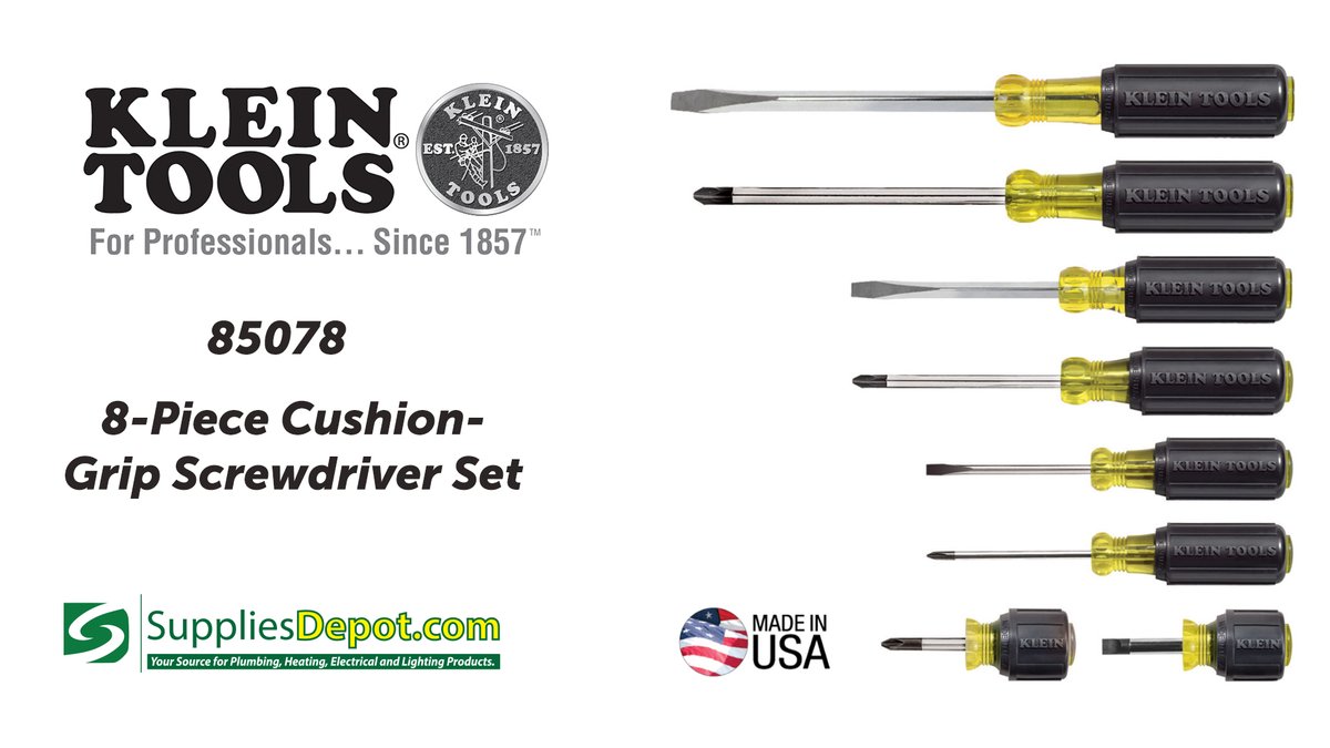 SuppliesDepot_'s tweet image. 🔥These Klein screwdrivers are a general-purpose selection of the most frequently used screwdriver tips and sizes. Made in the #usa. Cushion-Grip handles for greater torque and comfort. To order: suppliesdepot.com/product/klein-… #toolsofthetrade