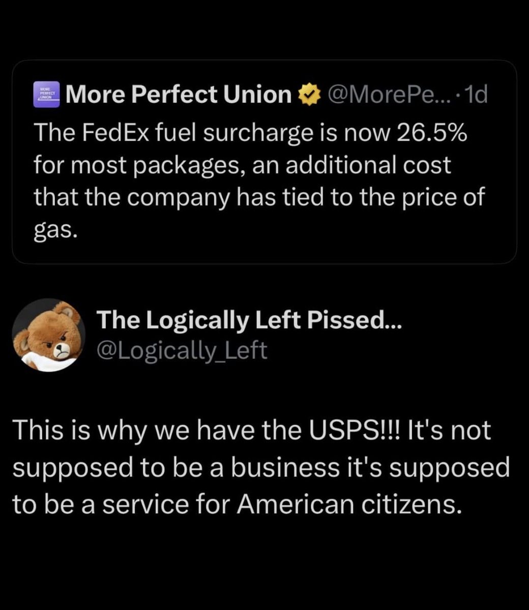 USPS isn’t inefficient &amp; it’s not a burden on Americans that runs at a loss, it’s a valuable benefit to citizens who subsidize it so they can send mail &amp; receive packages cheaply. It’s a much better use of resources than endless wars &amp; bombing children in third world villages.
