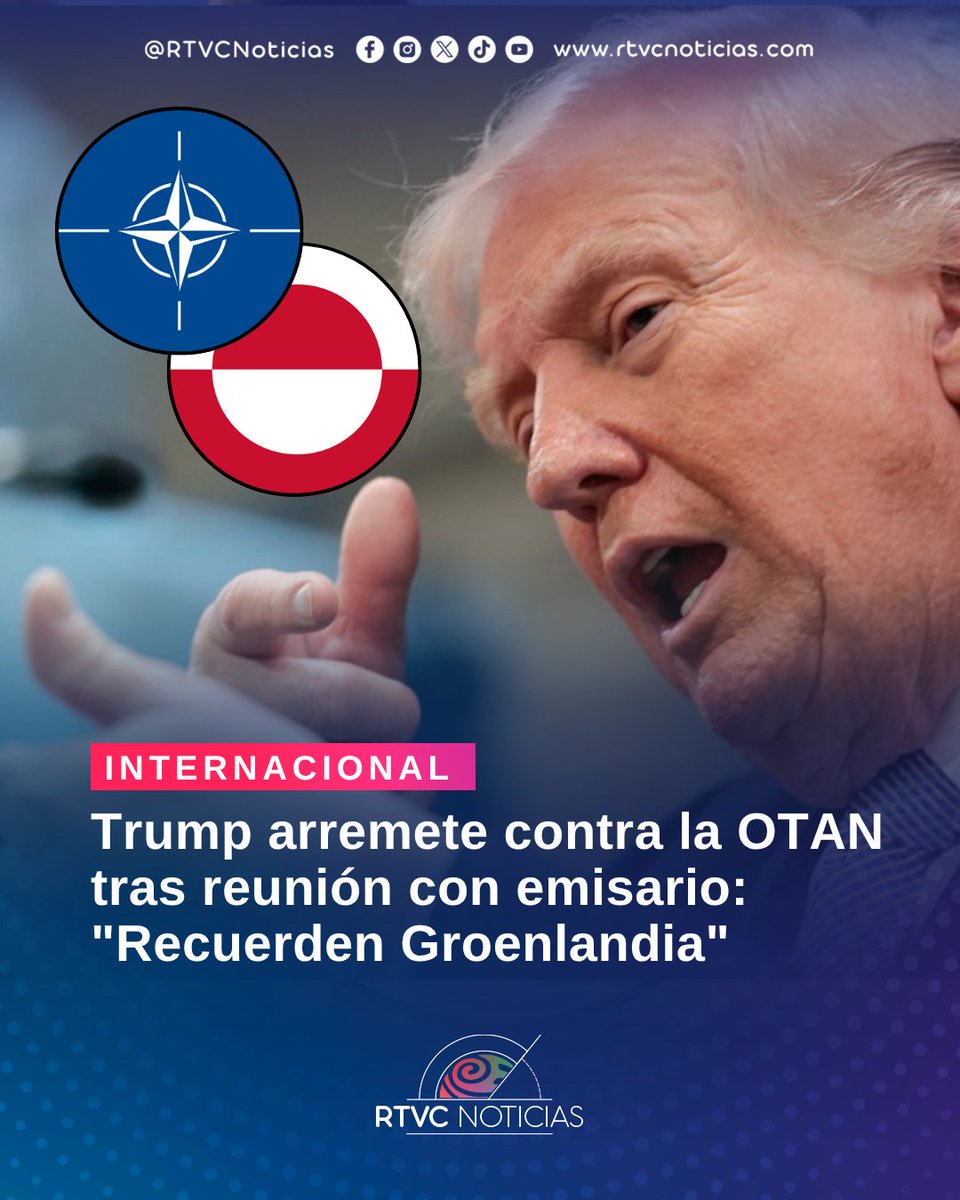 RTVCnoticias's tweet image. #Internacional 🇺🇸 l  Trump acusó a la OTAN de haberle dado "la espalda" durante el conflicto con Irán y reavivó sus amenazas sobre Groenlandia, mientras la secretaria de prensa confirmó que se abordó una posible retirada de Estados Unidos de la organización.

👉🗞️ Más detalles