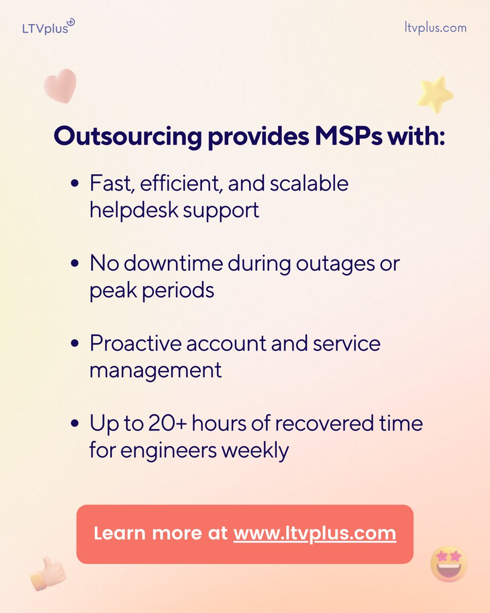 LTVplus's tweet photo. It’s not a scaling problem, it’s a planning problem 👀

Growth can come at you fast and hard. For Managed Service Providers, it’s even harder!

Outsourcing can help. Gain 24/7 access to already-trained professionals who help your engineers save up to 20+ hours each week. https://t.co/hiKMCOmJot