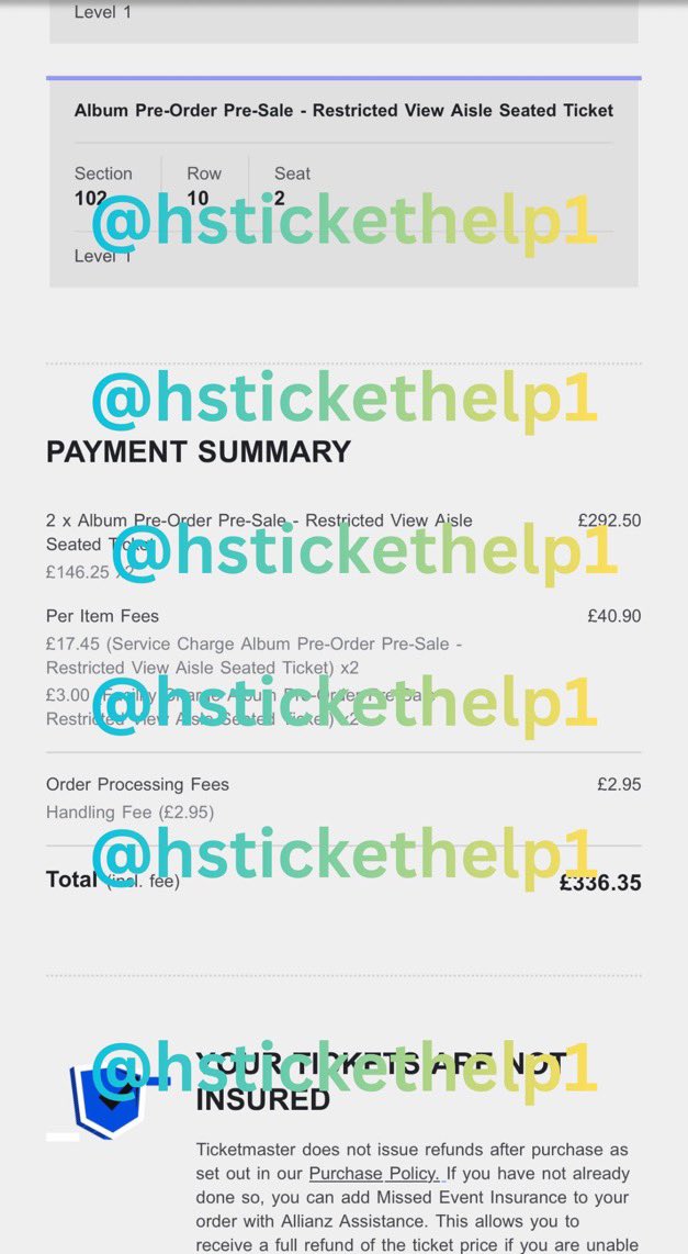 hstickethelp1's tweet photo. Harry Styles’ Together, Together Tour- London🇬🇧
- June 26th
- 2 tickets
- Sec 102, Row 10, Seats 2-3 (RESTRICTED VIEW AISLE)
- £155 each, £310 total (price verified &amp; includes G&amp;S fee)
- PayPal G&amp;S

DM @zoeynotfound if interested!!! https://t.co/ftJeSndYSW