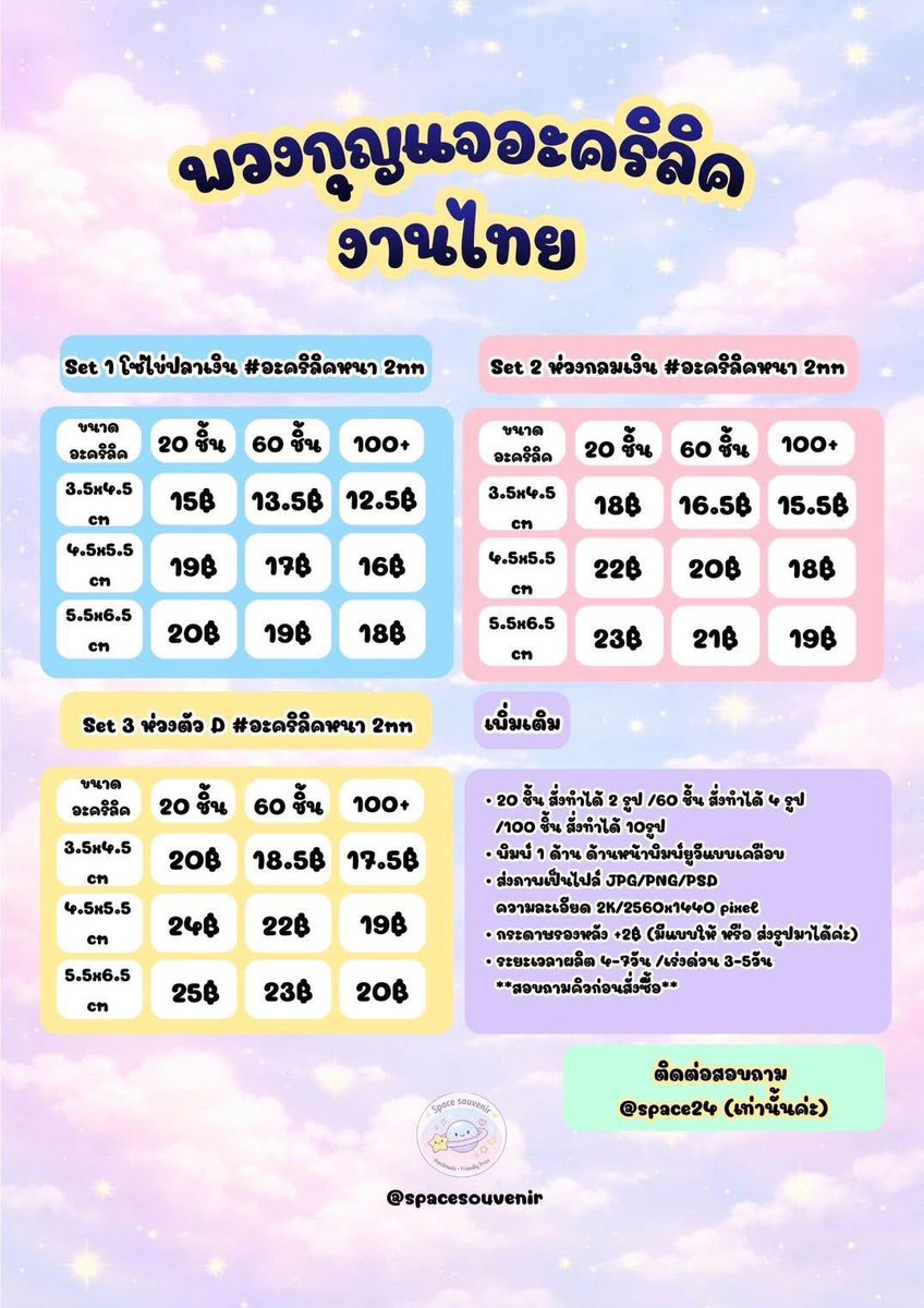 space_24s's tweet photo. 🍭รับทำของแจก Giveaways ของชำร่วย โรงงานไทย ราคากันเอง
🍭รับทำตามออเดอร์ ไม่รับงานออกแบบ
🍭รับทำงานเร่ง 3-5วัน ได้สินค้า (สอบถามคิวก่อนสั่งซื้อ)
ติดต่อ@space24 ลองเข้ามาสอบถามได้เลยน้า
#พวงกุญแจอะคริลิค #พวงกุญแจน่ารัก #รับผลิตgiveaway #รับผลิตของแจก #รับผลิตพวงกุญแจ #ตลาดนัดkpop https://t.co/xuAUS8ZszD