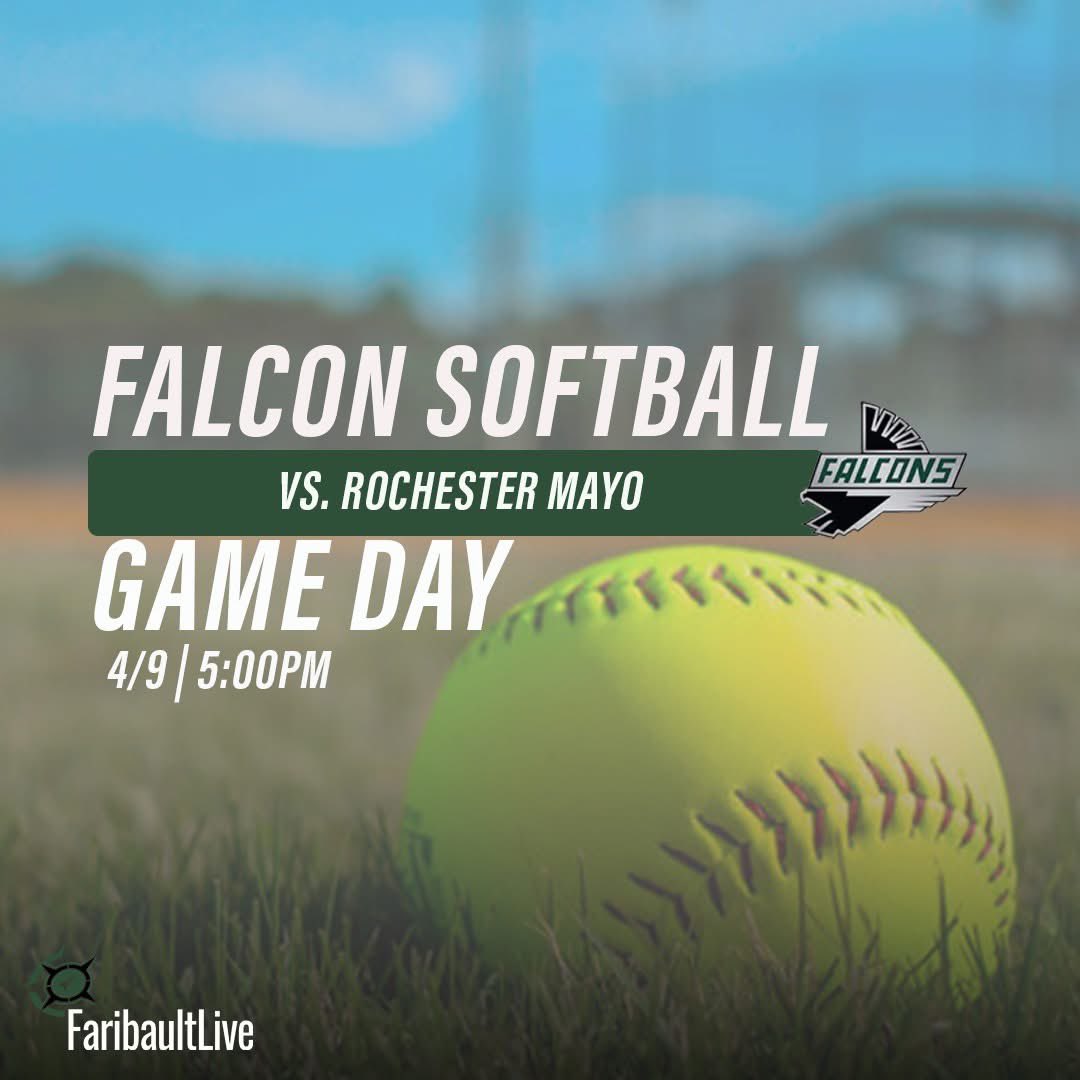 <a href="/Big9Conf/">Big 9 Conference</a> High School Girls Softball 🥎 

<a href="/MHSFastpitchSB/">Mayo_Fastpitch</a> 🆚Faribault 
📍Faribault, MN
🏟️Faribault North Alexander Park
🕔5 P.M. Varsity 
💻FaribaultLive.com 

⬇️2/2