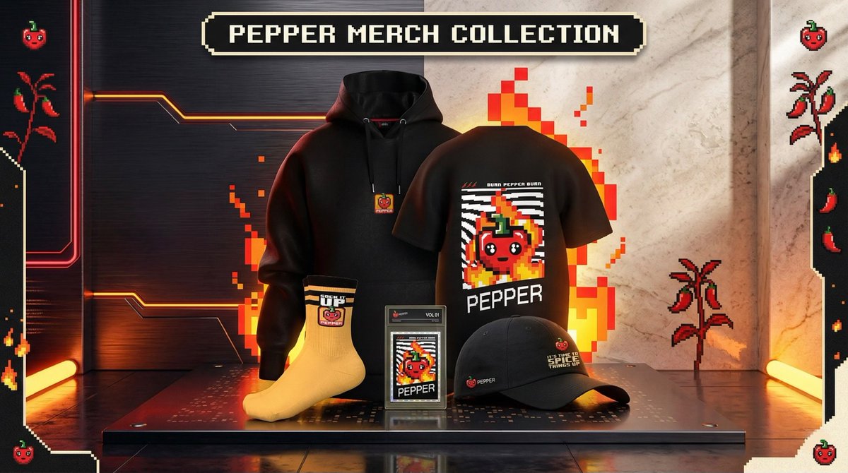 The official $PEPPER Merch Collection is here, and we are bringing the heat! From our exclusive pixel-fire tees and hoodies to the ultimate "Sock It Up" socks and caps, this is your chance to rep Pepper in style. 👕🧢🌶️

Want to secure these limited-edition drops? We are