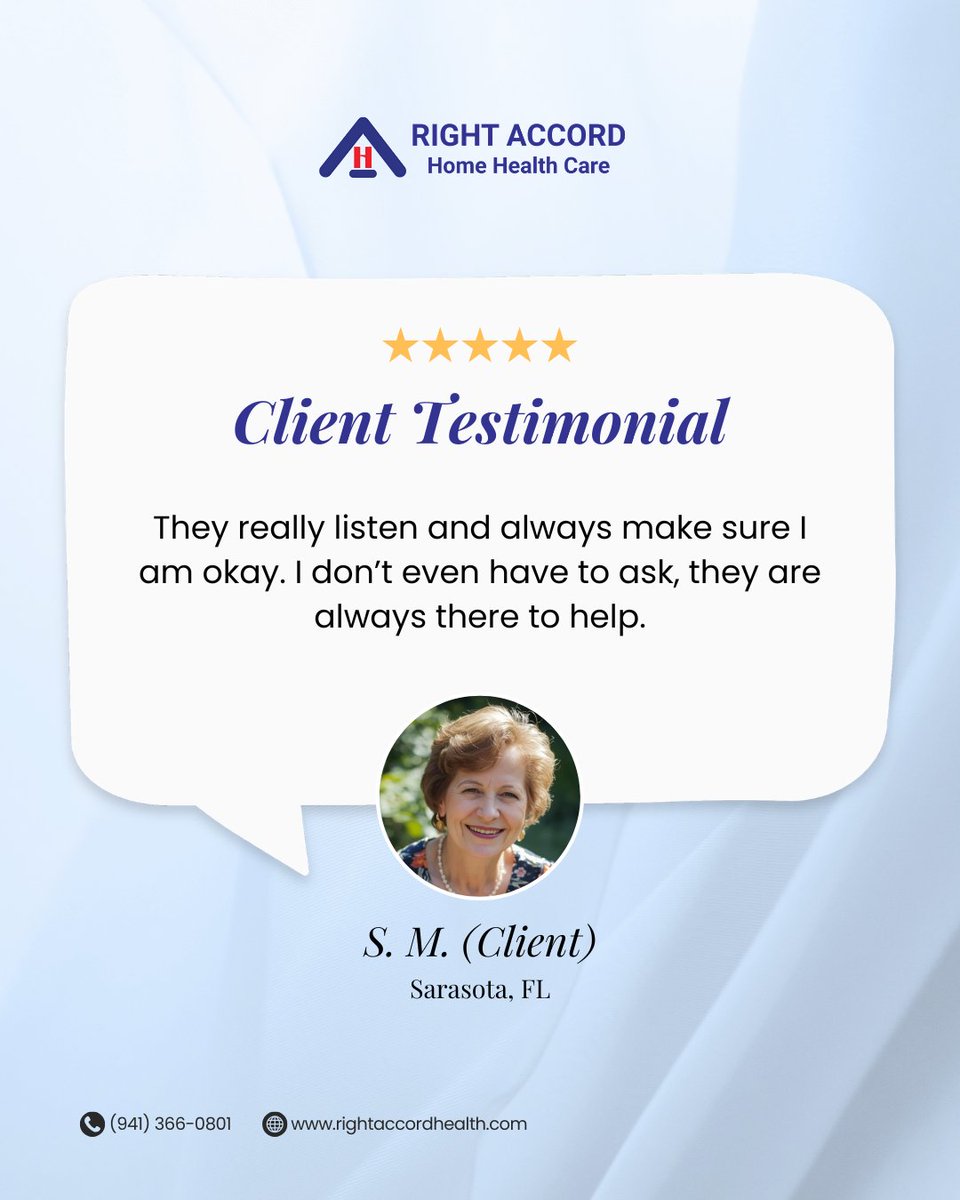 RightAccord's tweet image. Peace of mind comes from care you can rely on 💙

At RIGHT ACCORD, our team stays attentive and supportive, making sure seniors feel safe, comfortable, and cared for every day. True care is about noticing needs even before they are asked.
#RIGHTACCORD #SeniorCare #HomeCare