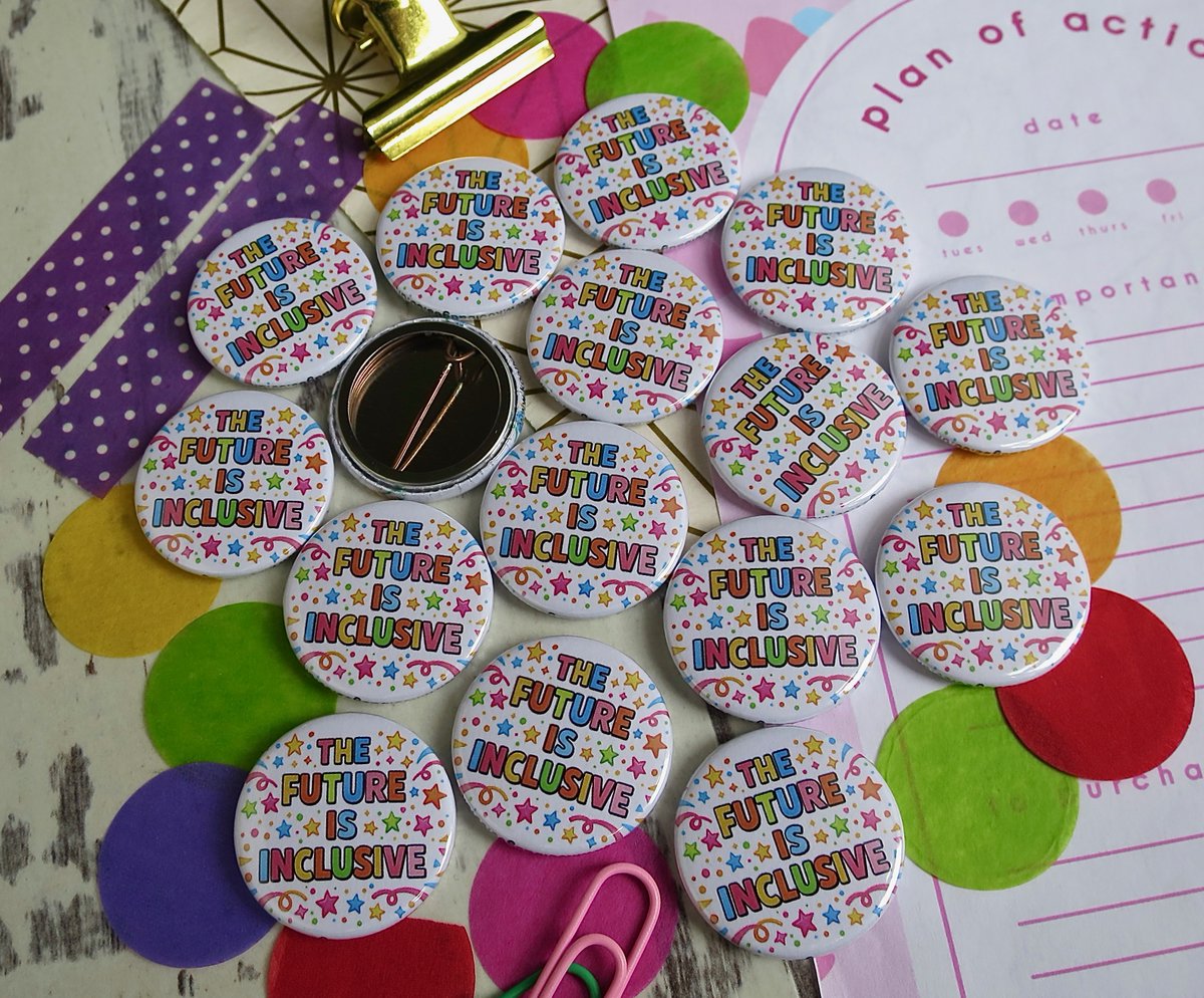 koolbadges's tweet photo. The Future Is Inclusive Badges - lovely bright badges with an important message 🧠  💚 https://t.co/re8axUKORe #goodvibes #mentalhealth #ukhandmade #shopsmall #badges #inclusive ##rainbow #disabilitypride #bekind #youmatter #koolbadges #25mm #buttonbadges https://t.co/WQo4WERNt4