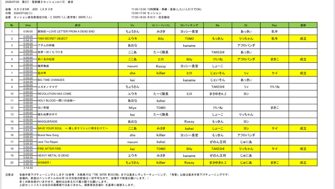 〜聖飢魔IIセッションin大阪〜

4/9現在のエントリー状況です😊
皆さ魔本当に沢山の方々のエントリーありがとうございます🥹🙏

4/19からは無制限のエントリーとなっております🫡
参加者の皆さ魔、イベント終了までよろしくお願いします🙏

※新規の募集は終了しております🙇‍♂️