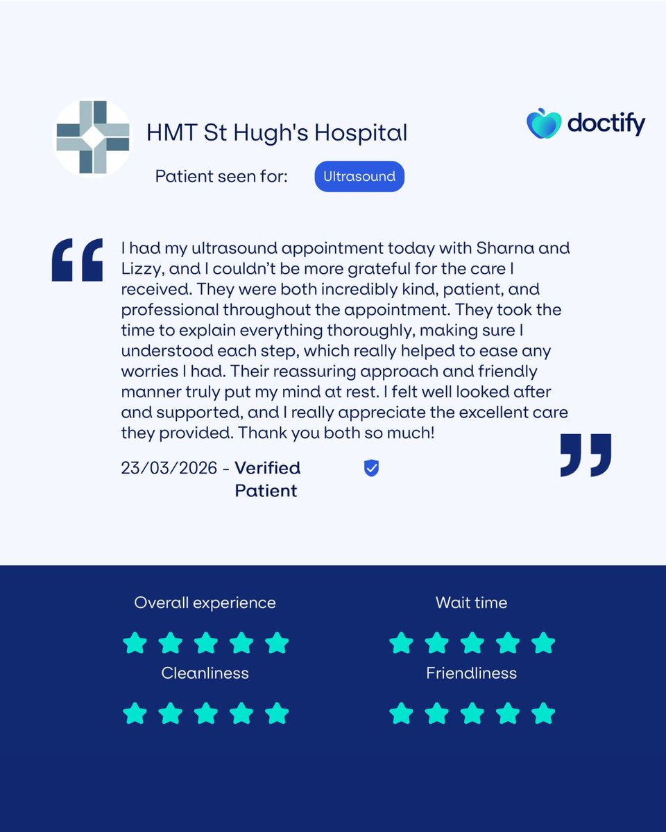HMTStHughs's tweet image. Another wonderful review left by a recent patient!

This sort of feedback really does mean the world to us. We will always keep you informed throughout your time with us, ease any worries and support you every step of the way🤗.

#HMTStHughs | #PatientFeedback | #Doctify