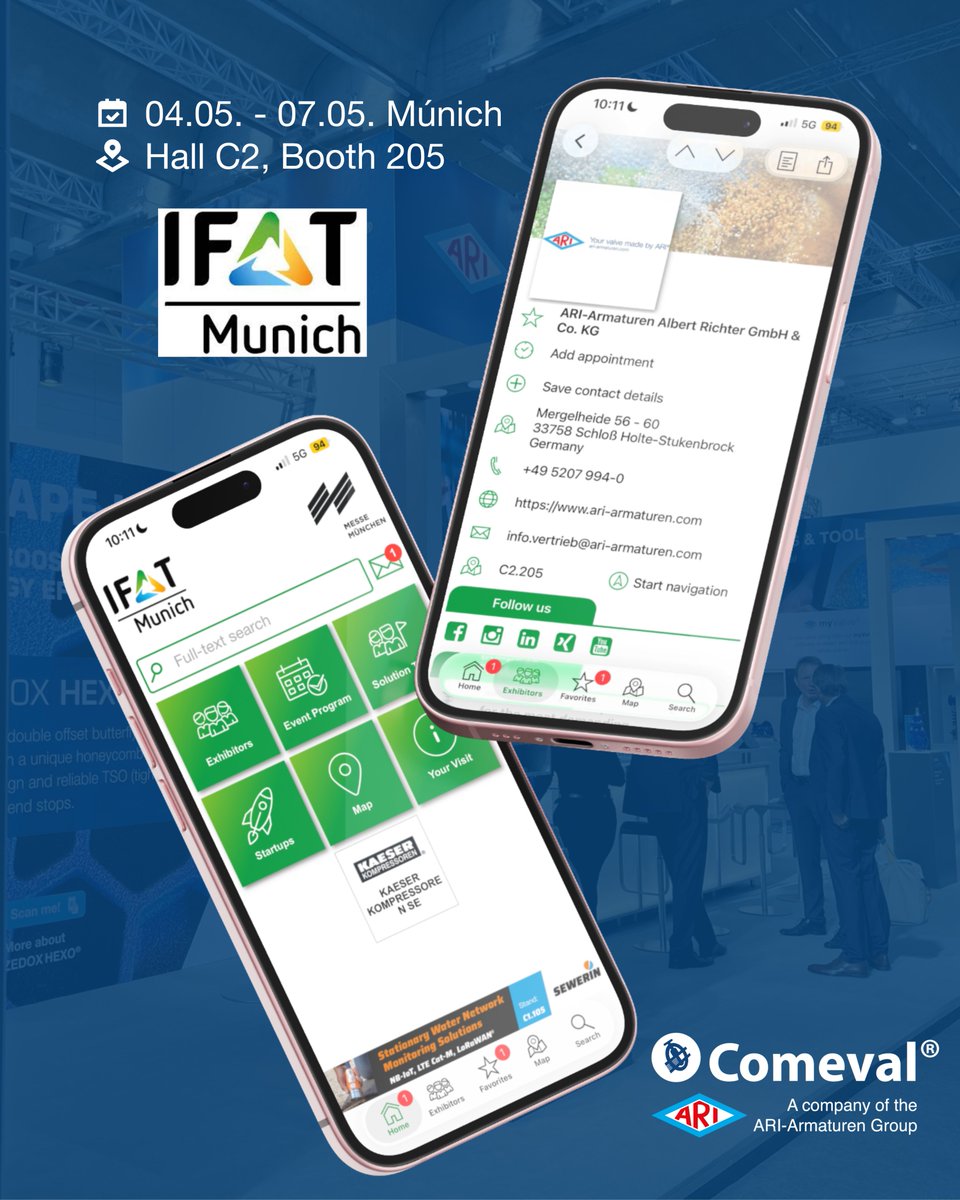COMEVAL's tweet photo. IFAT worldwide 𝟐𝟎𝟐𝟔: 𝐃𝐢𝐬𝐜𝐨𝐯𝐞𝐫 𝐭𝐡𝐞 𝐬𝐨𝐥𝐮𝐭𝐢𝐨𝐧𝐬 𝐟𝐫𝐨𝐦 Comeval Valve Systems, SPAIN 𝐚𝐧𝐝 ARI-Armaturen Albert Richter GmbH &amp; Co. KG

#ComevalValveSystems  #IFAT2026 https://t.co/8UXwreAvNO