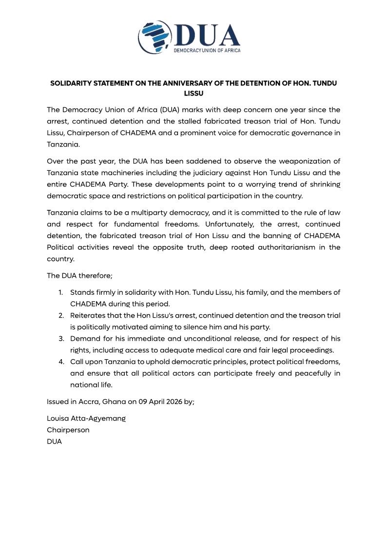 One year on, justice delayed remains justice denied.
The continued detention of Hon. Tundu Lissu is not just about one man, it is a test of democracy, the rule of law, and the courage of a nation to uphold its own principles. When dissent is silenced, freedom is weakened. When
