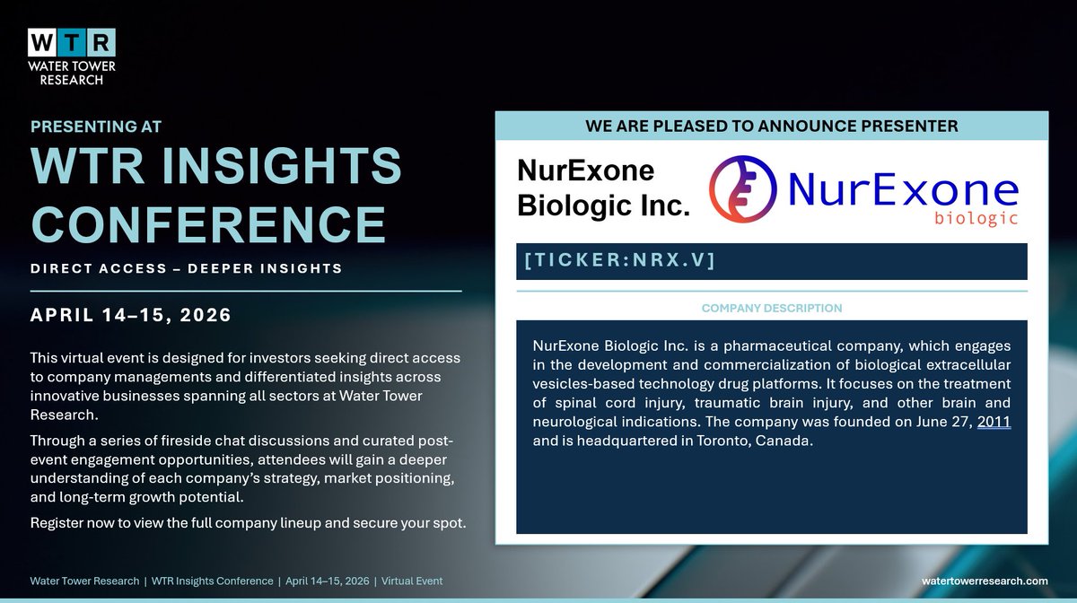 NurExone Biologic (TSXV: NRX) (Germany: J90) tweet media