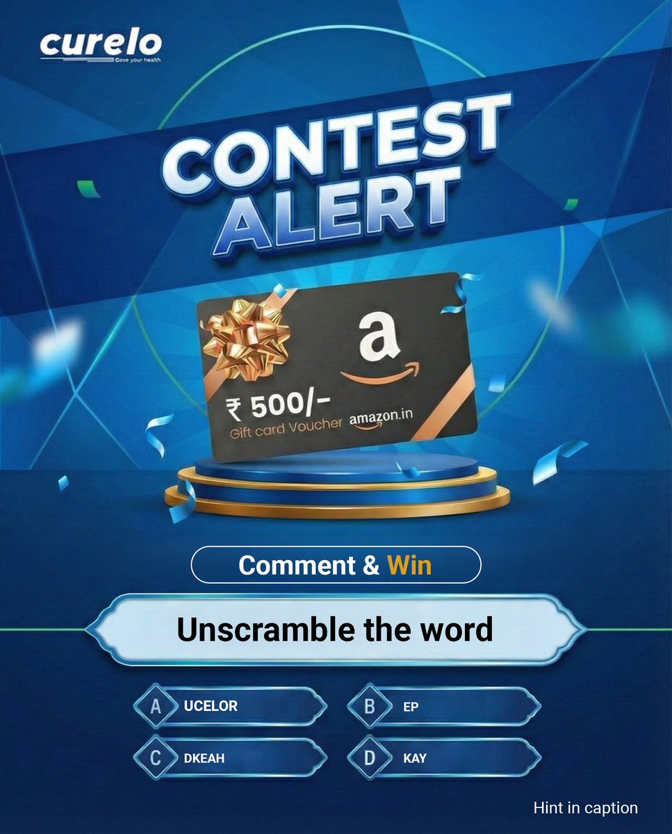 Curelohealth's tweet photo. Hint: Health test book karne se pehle… 
Unscramble, answer and win!
Steps to participate: Like &amp; repost, follow us on IG/FB/X, subscribe to our YouTube channel &amp; tag 5 friends to enter

Hurry⏰ Entries valid till 14th April. Winners will be announced on FB &amp; Insta Stories. https://t.co/4tctRegxmu