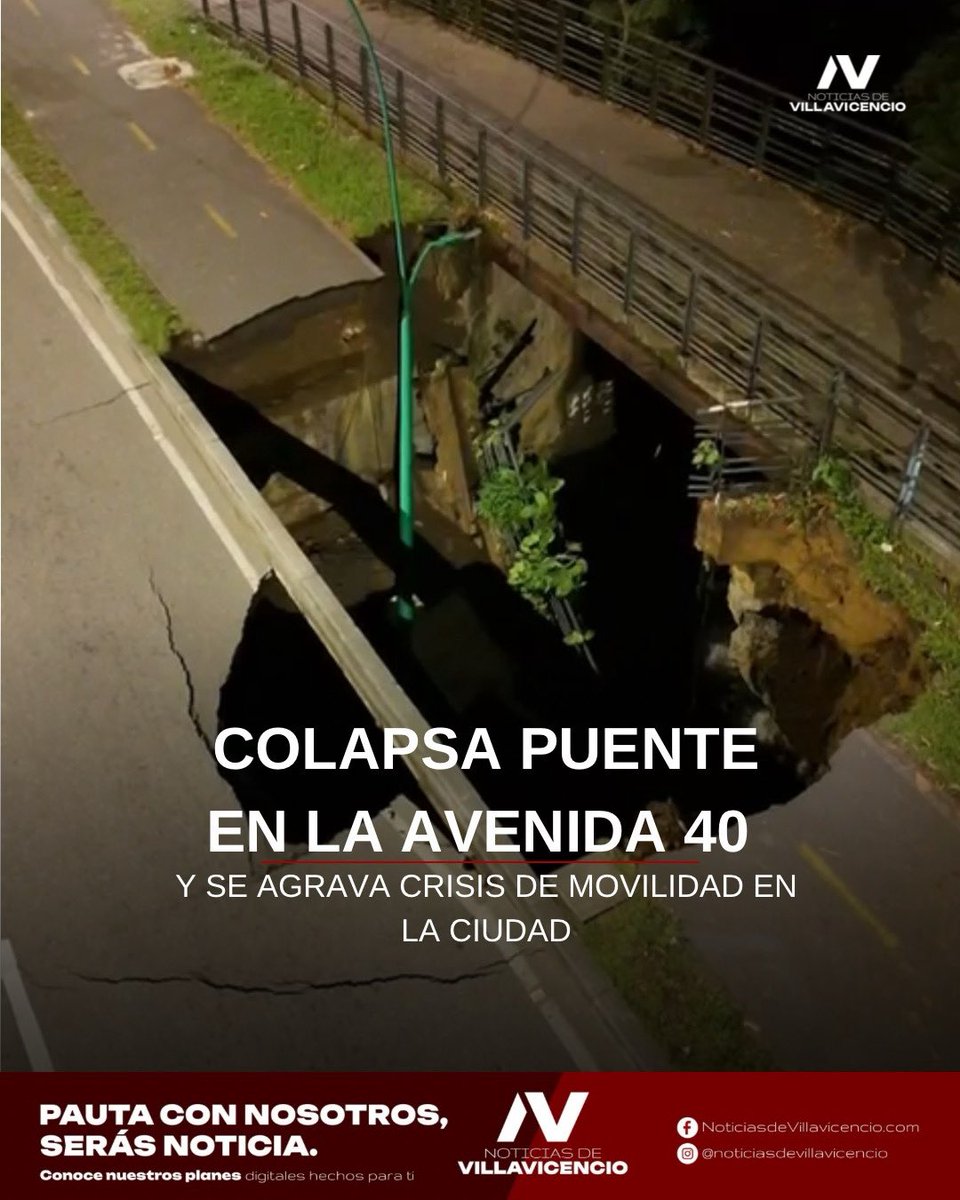 Colapsó un tramo del puente en la avenida 40, una de las principales vías de la ciudad, generando afectaciones en la movilidad.

El hecho se suma al colapso del puente de Villa Julia y, en plena temporada de lluvias, aumenta la preocupación sobre la infraestructura en la ciudad.