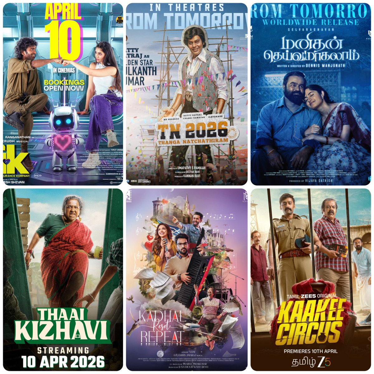 TamilTvExpress's tweet photo. This week theatrical and OTT releases 
#LoveInsurencekompany
#TN2026ThangaNatchathiram
#Manidhamdeivamagalam
#ThaaiKizhavi - JioHotstar &amp; simply South 
#KadhalResetRepeat -Prime video
#KaakeeCircus - zee5 https://t.co/n2vRdlUzCA