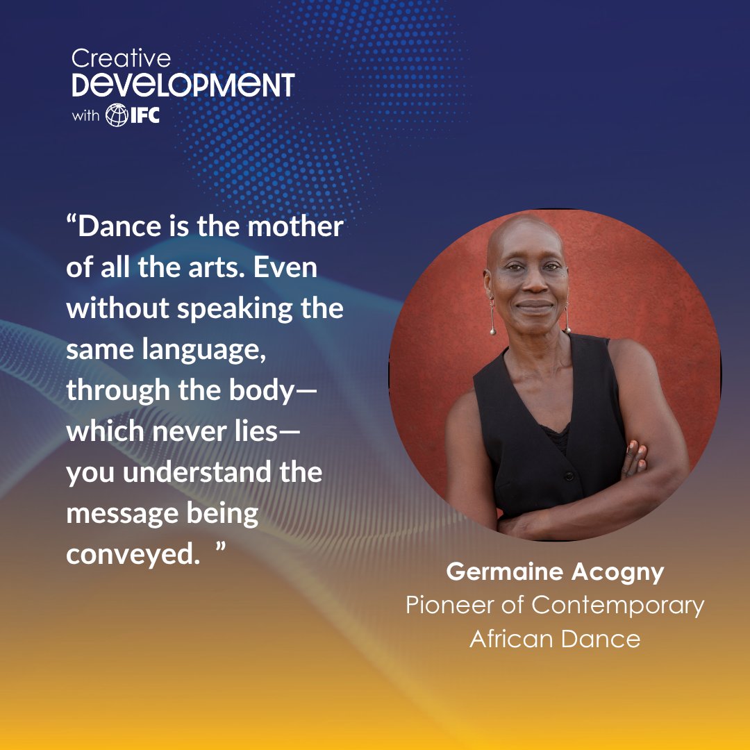 IFCAfrica's tweet photo. Can dance unite Africa, create jobs, and offer hope to younger generations? Hear Germaine Acogny in conversation with @Diop_IFC in the latest episode of #CreativeDevelopment. https://t.co/BpOY9lXGpu #EcoleDesSables #CreativeIndustries https://t.co/bn4x7v5QwZ