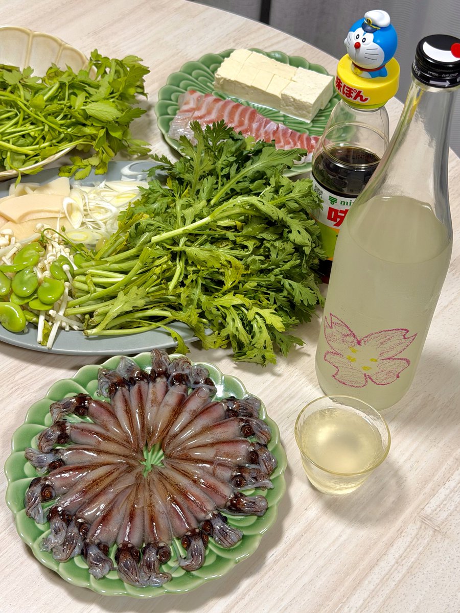 yanagi427's tweet photo. 富山県産生ホタルイカと春野菜のしゃぶしゃぶパーティが出来たので春は満喫🌸 https://t.co/uK7szNFfn8