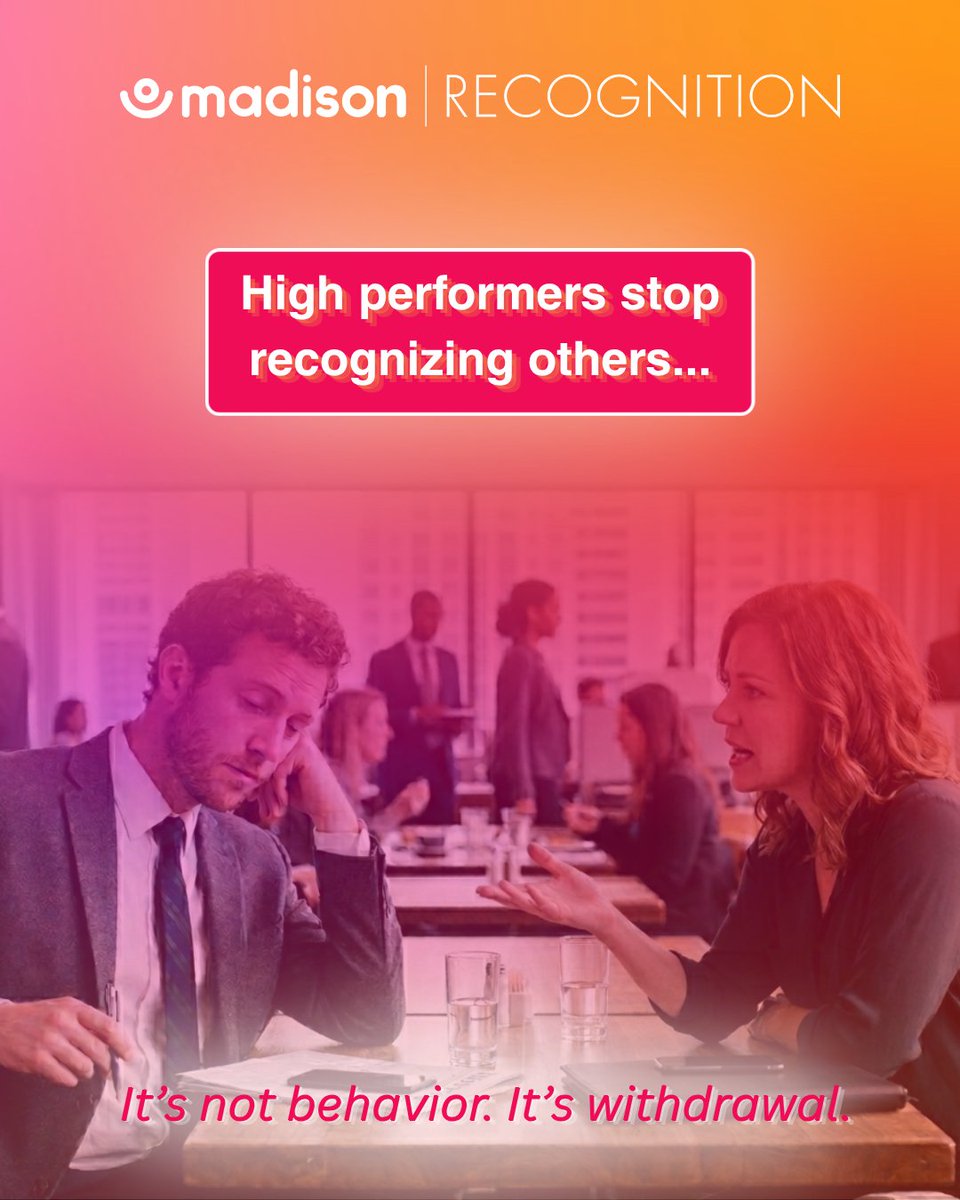 m_recognition's tweet photo. One of the earliest signs of burnout:

High performers stop recognizing others.

They used to:
• Celebrate wins
• Coach peers
• Energize the team

Then… it fades.

That’s not a behavior issue.
It’s emotional withdrawal. https://t.co/8czanDtVTW