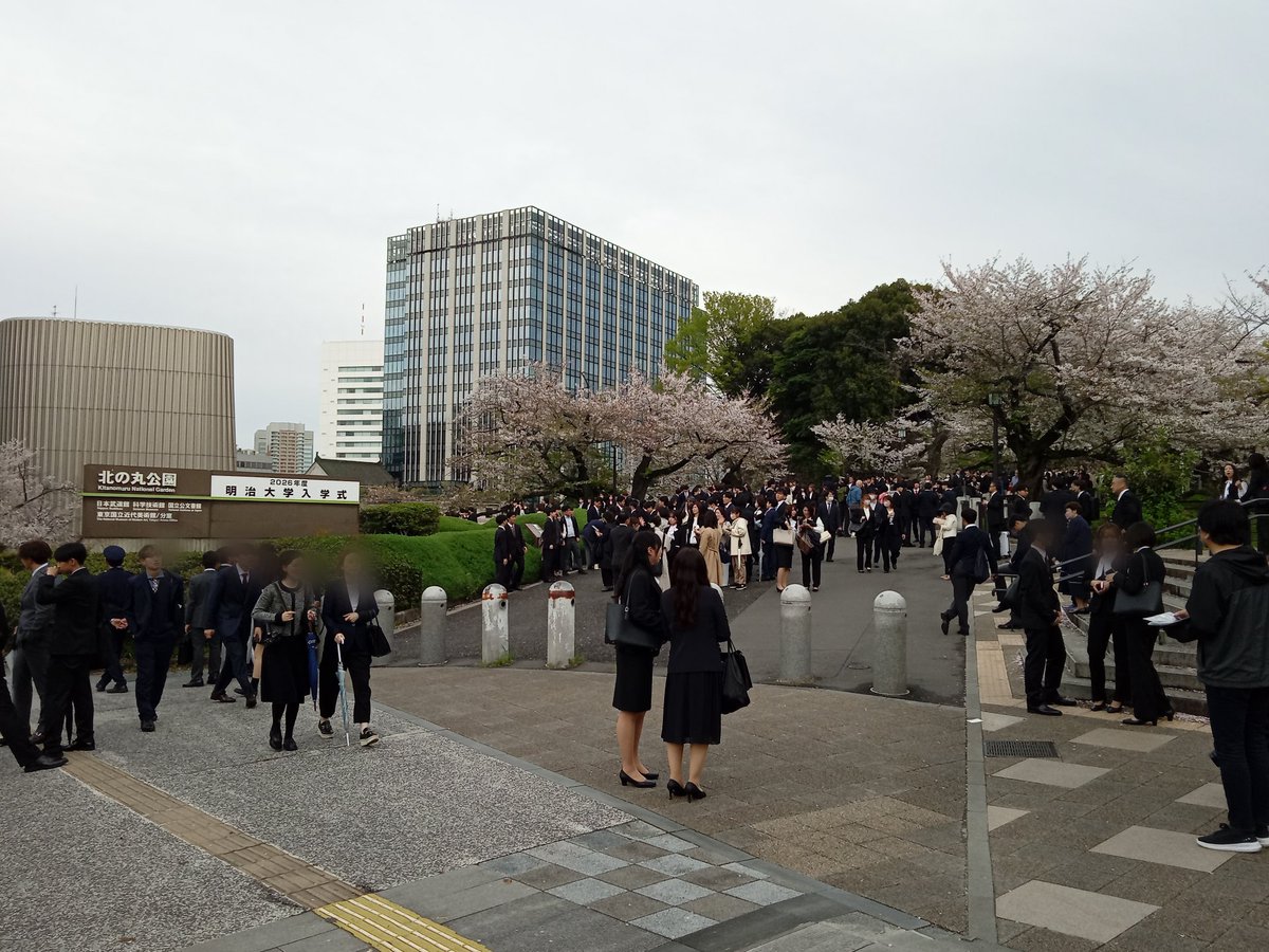 関東地方平野部の今年の桜の花も本日あたりが見納めでしょうね
開花期間中には天候が風雨の日もありましたが、よくぞ新入学の時節までがんばって咲いてくれていたとおもいます
　東京九段にて 2026年4月7日(火曜)