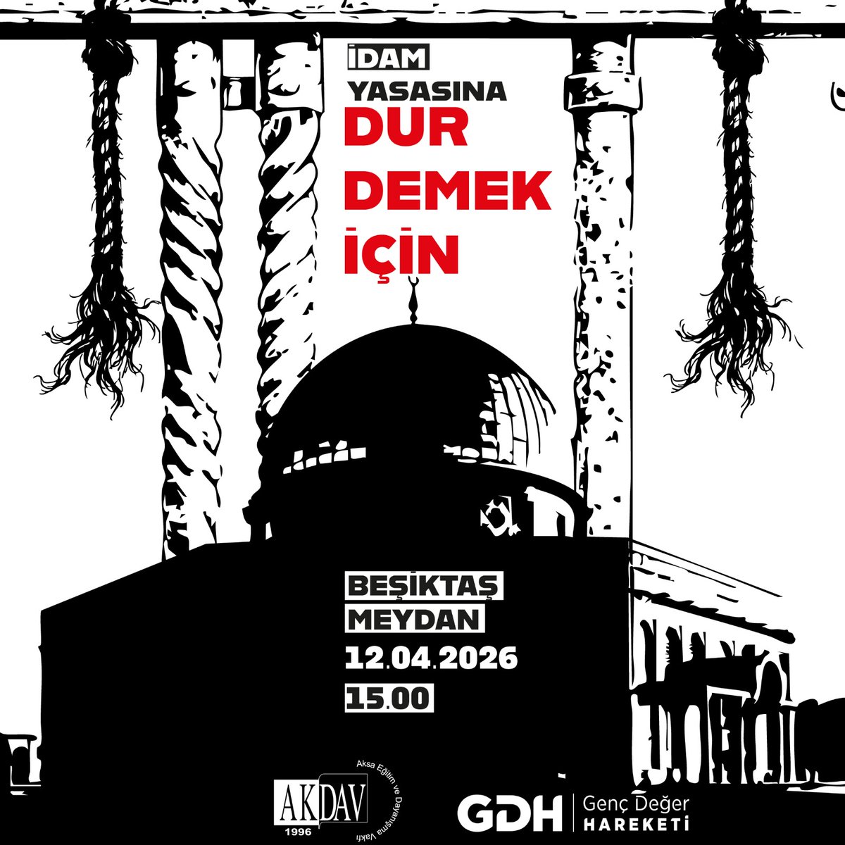 AkdavMerkez's tweet photo. 12.000 Filistinli esirin toplu katline sebep olacak idam yasasına DUR demek için 12 Nisan Pazar günü saat 15.00'te Beşiktaş'ta toplanıyoruz. Sen de bu zulme göz yumma, savaş suçuna sessiz kalma!

🗓️ 12.04.2026 | Pazar
🕒 15.00
📍 Beşiktaş Meydan https://t.co/CQLQAHVguV