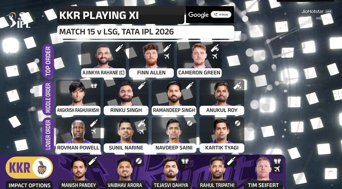 KKR PLAYING XI
#KKRvsLSG #IPL2026