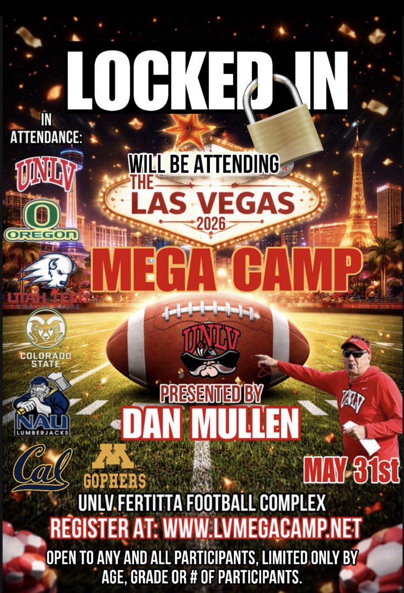 Will be attending this LV mega camp 

<a href="/lvmegacamp/">Las Vegas Mega Camp</a> <a href="/recruitvegas/">Recruit Vegas</a> <a href="/MikeWatersP1/">Michael Waters | Phase 1 Sports, Inc</a> <a href="/BrandonHuffman/">Brandon Huffman</a>