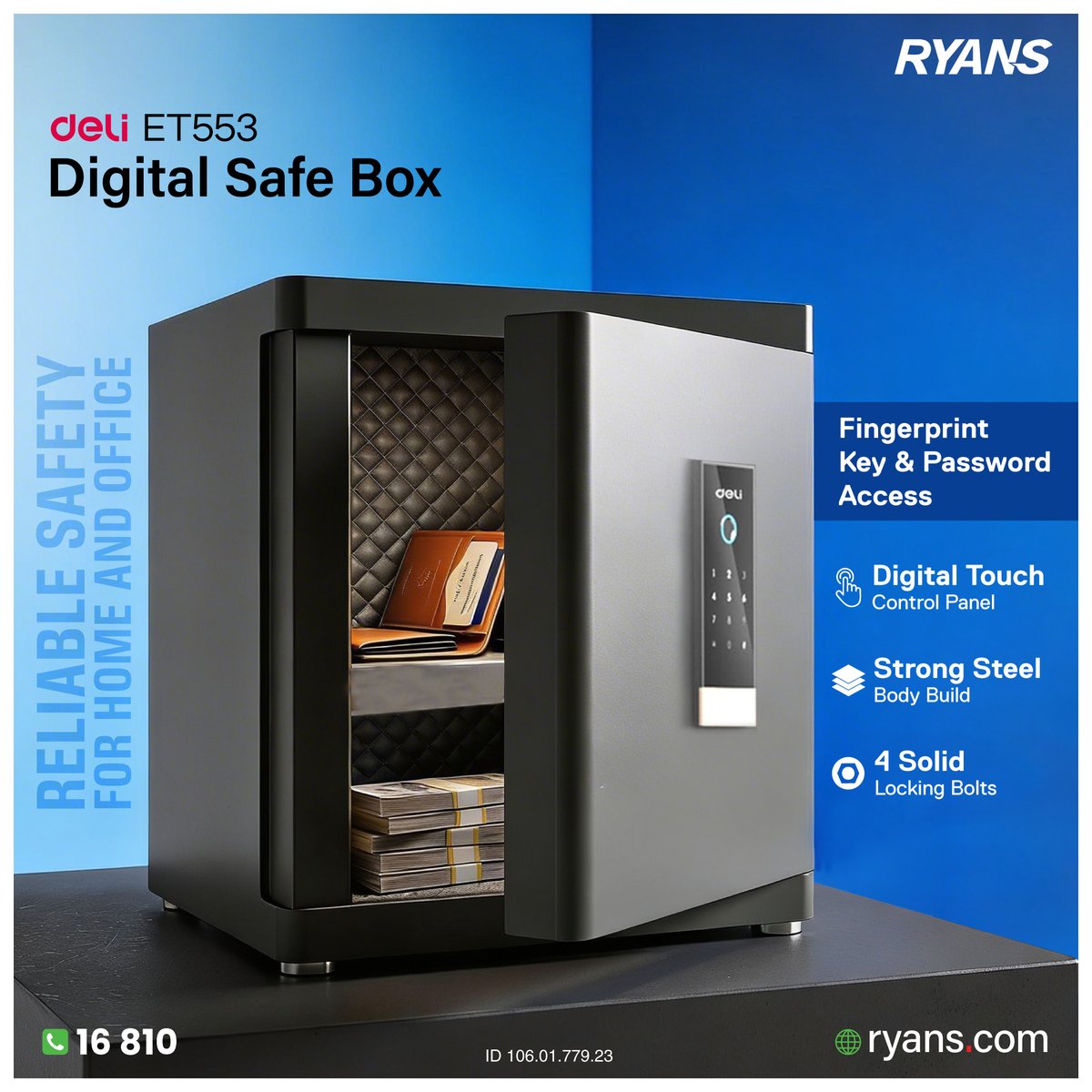 RyansComputers's tweet photo. 🔐 Deli ET593 🖤
Password, key &amp; fingerprint unlock with strong steel build for secure storage.
🛒 Order Now — https://t.co/FsSfzM9stO

#RyansComputers #Deli #SafeBox #Security https://t.co/bGE3ijzXW6