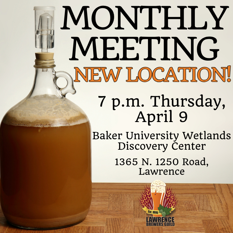 See you at 7 p.m. TONIGHT for our monthly meeting! Reminder, we have a NEW meeting location: Baker University Wetlands &amp; Discovery Center at 1365 N. 1250 Road in Lawrence. Please help us spread the word! 🍻