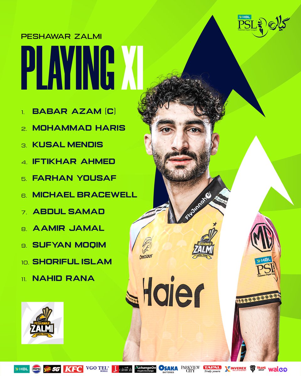 thePSLt20's tweet photo. Here’s how the teams line up for #KKvPZ 🏏

#HBLPSL11 | #NewEra https://t.co/ij6RaEVglR