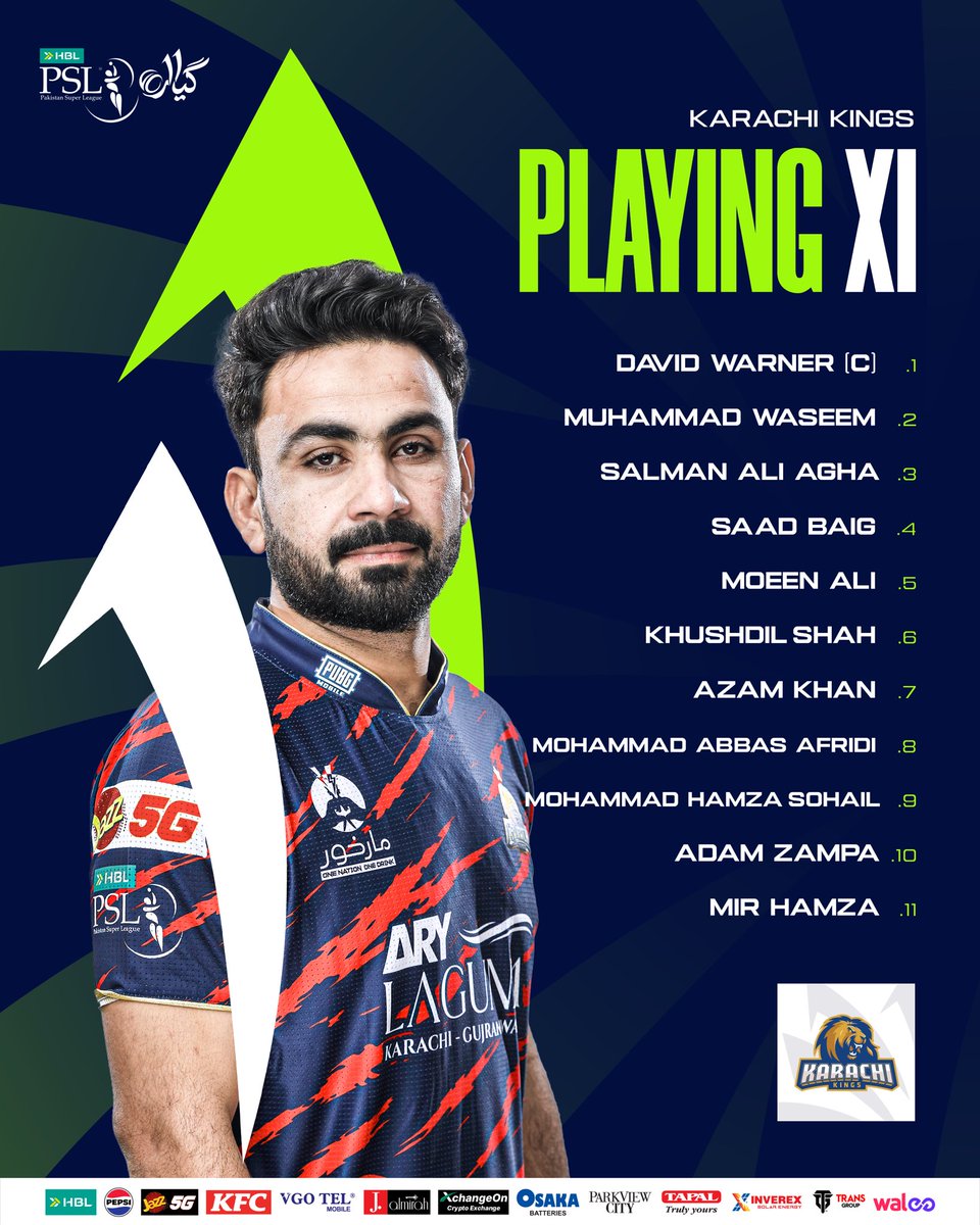 thePSLt20's tweet photo. Here’s how the teams line up for #KKvPZ 🏏

#HBLPSL11 | #NewEra https://t.co/ij6RaEVglR