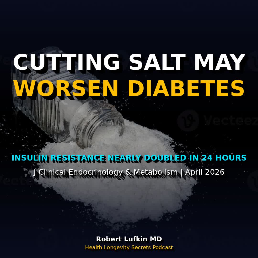 robertlufkinmd's tweet photo. As a medical school professor, I taught for years that "less salt is always better."

New research in the Journal of Clinical Endocrinology & Metabolism just challenged that.

In a rigorous inpatient study, researchers found that salt depletion INCREASED insulin resistance within just 24 hours.

The numbers:
- HOMA-IR nearly doubled (5.9 to 10.9)
- Fasting insulin jumped 58%
- Fasting glucose rose 11%

And it was worst in people already insulin resistant.

The mechanism? Salt changes triggered inflammatory oxidative stress in immune cells, which directly impaired insulin signaling.

This is metabolic dysfunction in action -- inflammation and insulin resistance feeding each other in a vicious cycle.

One-size-fits-all salt advice may be doing real harm to metabolically vulnerable people.

Full breakdown coming on the Health Longevity Secrets podcast.

Source: https://t.co/InTTHo6Qr9

#MetabolicHealth #InsulinResistance #Inflammation #Longevity #HealthLongevitySecrets