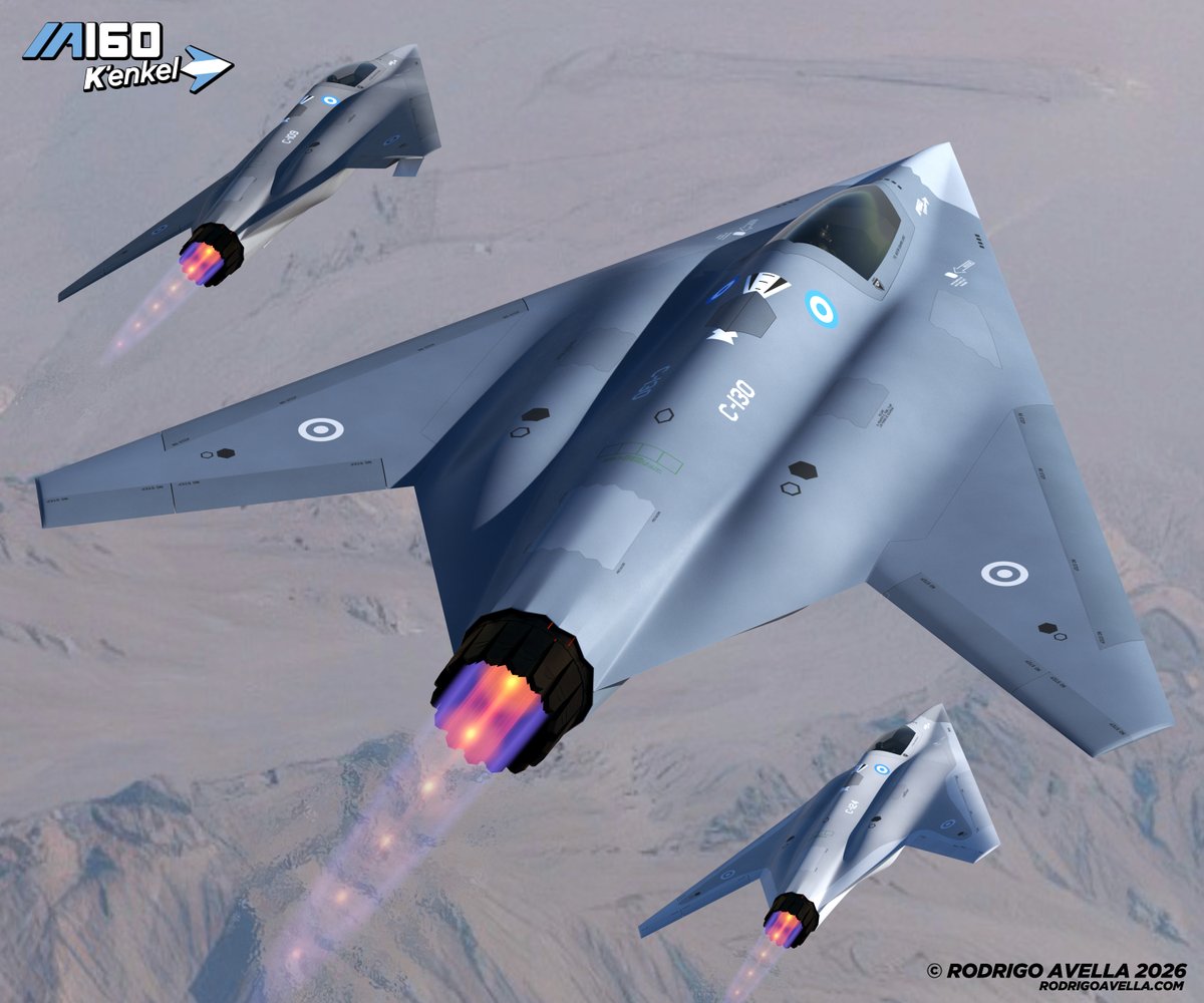 rodrigoavella's tweet photo. IA160 K’enkel (Arrow in the Pampa language)
Concept for a lightweight, single-engine, sixth-generation fighter for Argentina.
It has a large internal volume, capable of carrying eight IA-260 air-to-air missiles or eight GBU-12 guided bombs. https://t.co/NwmeETP2i2