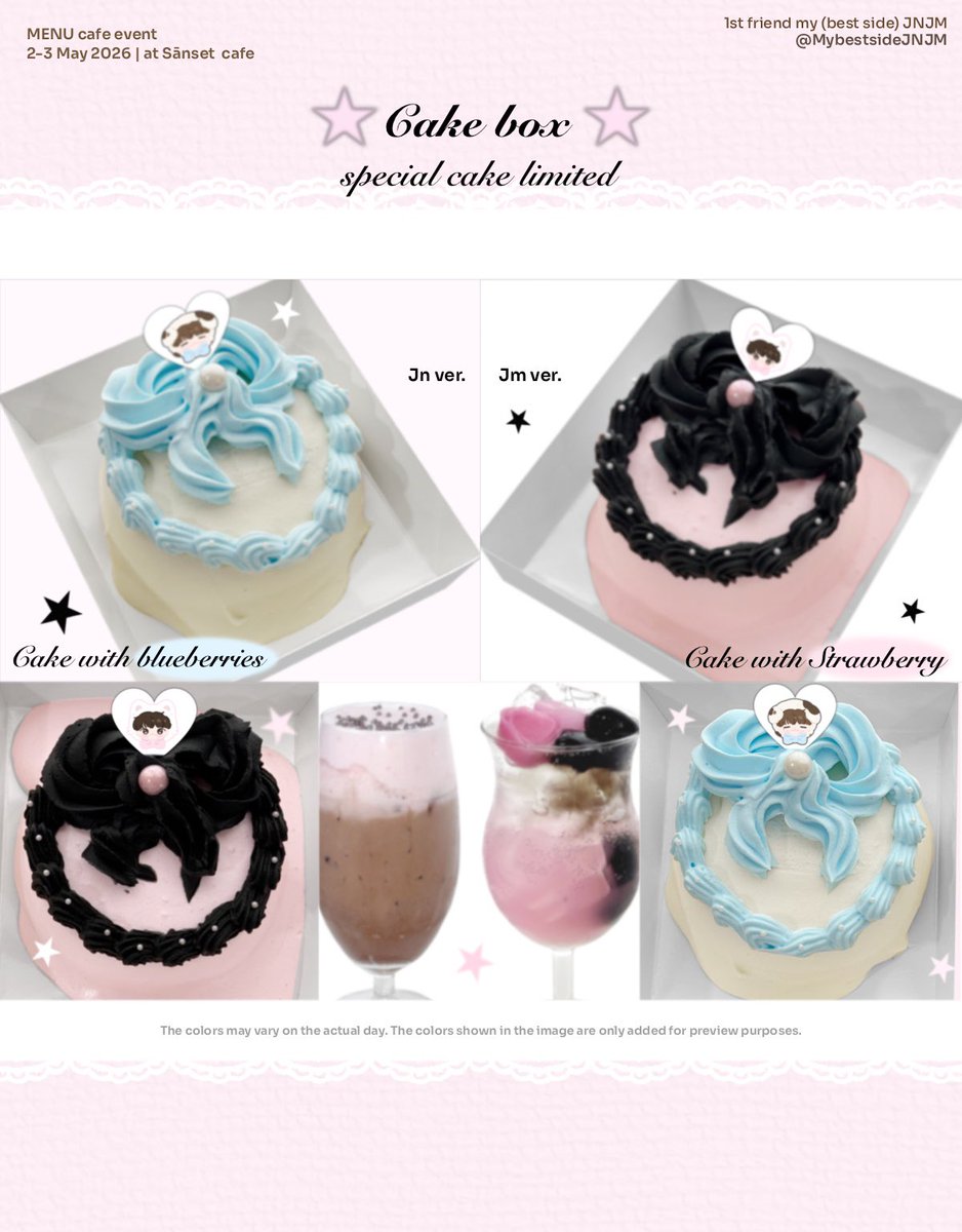 ★ 1st Friend MY (Best Side) JNJM ★

𓏴 Menu cafe  at <a href="/sansetcafe_/">Sānset Café</a> 𓏴 

1 set เลือกเครื่องดื่ม 1 และ ขนม 1

: gg form on 12 April (20:24)
details more mention

—̳͟͞͞♡  #MybestsideJNJM