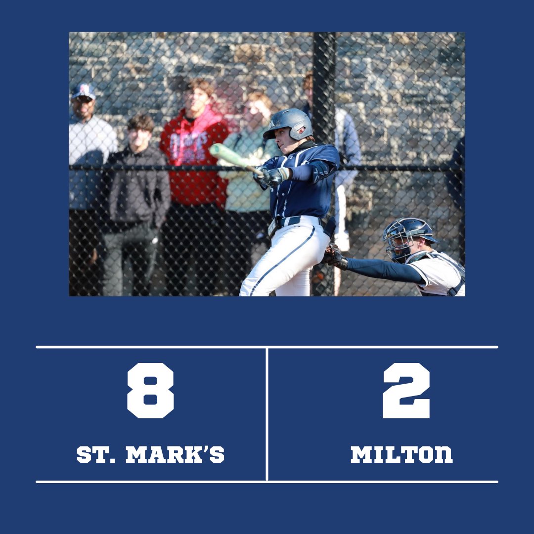 StMarksBaseball's tweet photo. 8-2 win vs. Milton Academy yesterday. 

Game Highlights: 
-Owen Ma ‘28: 5.1 IP, 2 R, 10 K
-Connor Moore ‘27: 1.2 IP, 0 R
-Cam Aguilar ‘27: 1 H, 3 RBI
-Lucas Hodne ‘27: 2 H, 1 RBI
-Grady Bishop ‘26, Moore ‘27, Ryan Bowdridge ‘28 &amp; Jack Fiengo ‘28 all drove in runs. https://t.co/7LGIXD8lNQ