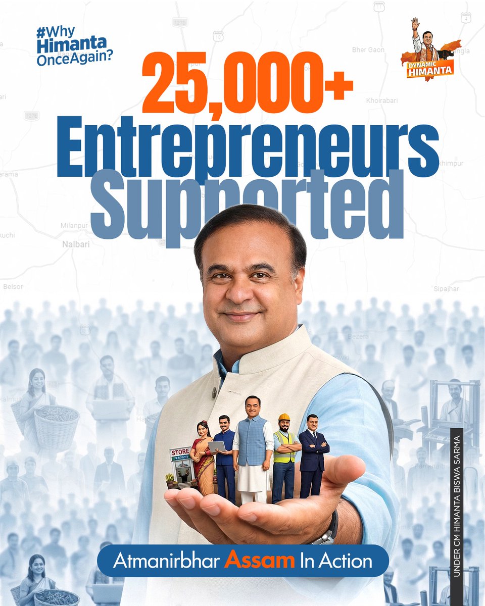 iapekshasingh's tweet photo. When entrepreneurship grows, Assam grows.
25,000+ individuals turning aspirations into achievements. #HimantaWinningAssam https://t.co/8zLdcgLmuG
