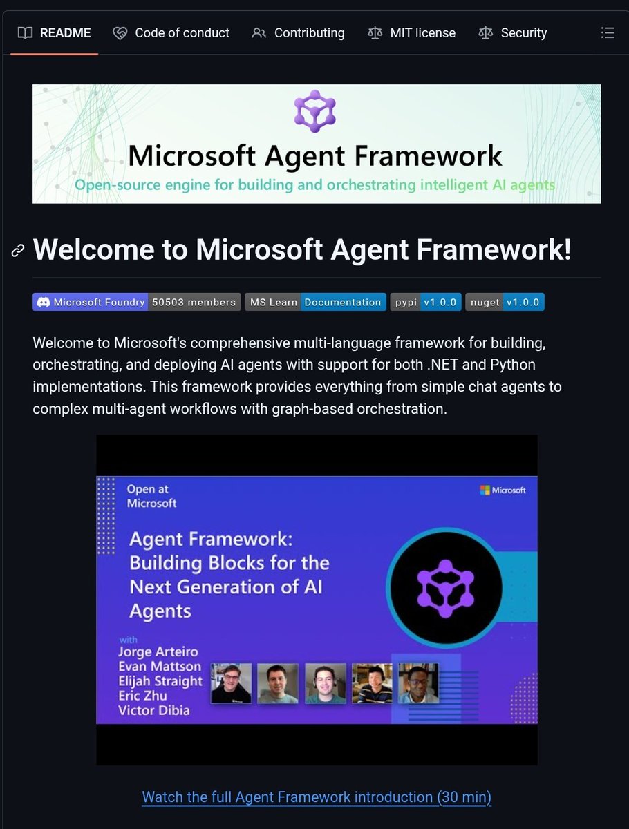 _vmlops's tweet photo. MICROSOFT DROPPED THEIR OWN FRAMEWORK FOR BUILDING MULTI-AGENT AI WORKFLOWS

Building ai agents from scratch is a mess..tool calling breaks, 
orchestration gets complicated, observability is an afterthought

Microsoft agent framework handles all of it

graph-based workflows, human-in-the-loop, streaming, checkpointing, built-in opentelemetry. a devui for testing and debugging your agents visually

python & .NET both fully supported

coming from autogen or semantic kernel? there's a migration guide

https://t.co/dr862ummQN

this is microsoft going all-in on agentic ai infrastructure