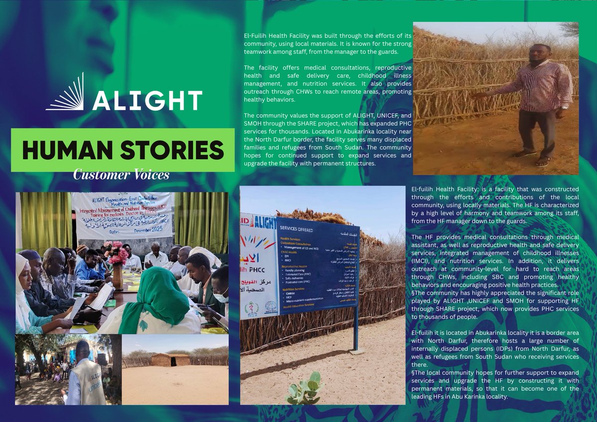 AlightSudan's tweet photo. With the support of @UNICEFSudan  SHARE Project, Alight strengthened primary health services in #EastDarfur by bringing essential care closer to the communities that need it most. Mobile health teams and expanded community outreach reached hard‑to‑access areas. https://t.co/pECNnHt0DU