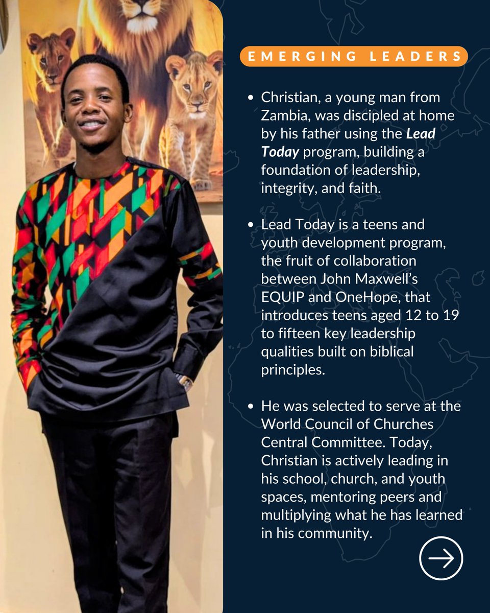 OneHope's tweet photo. In Zambia, where many young people are searching for direction, Christian’s leadership journey began at home. Through the Lead Today program, his father discipled him in integrity, faith, and purpose, showing him that leadership is a way of life!

Today, Christian is leading in his school, church, and community, mentoring peers and multiplying what he has learned. Visit https://t.co/nW5lwQVpUW to read his full story! 🌍 📖 #OneHope #GodsWordEveryChild