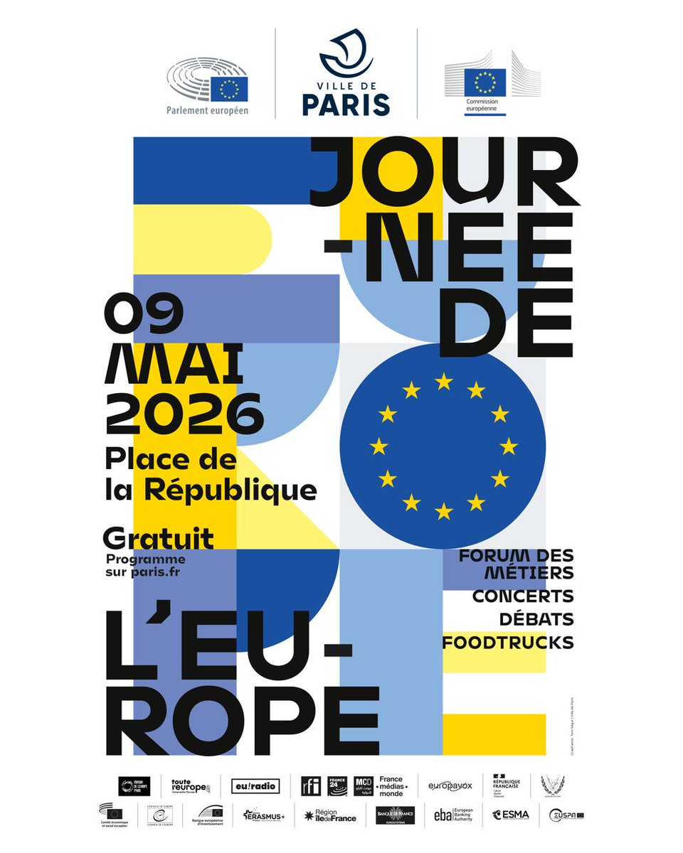 Europarl_FR's tweet photo. RDV dans un mois tout pile pour la journée de l’#Europe  🇪🇺

📅 Samedi 9 mai
📍 Place de la République
🎫 Gratuit 

Au programme ? Activités 🤸, échanges et débats 💬,  remise du prix Label Paris Europe 🏅, foodtrucks 🍔 et concerts 🎶

ℹ️ https://t.co/U5Q5oLzdSV https://t.co/34l7eyqPsG